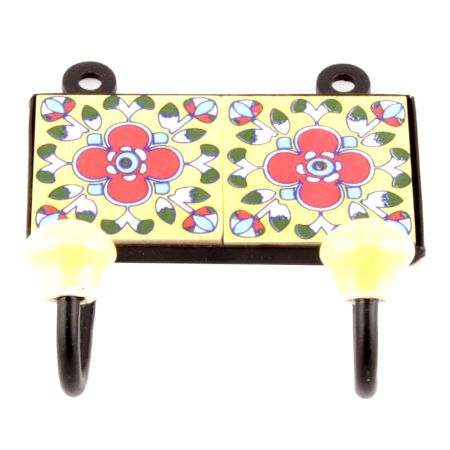 Yellow And Red Floral Ceramic Tiles Hooks